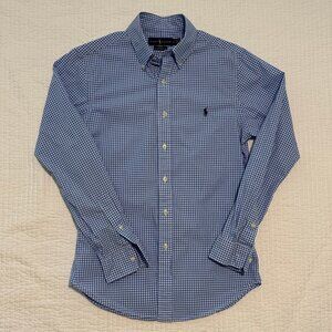 Ralph Lauren Slim Fit Blue White Check Long Sleeve Button Down Shirt Mens Size S